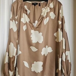 Theory Tan and White Floral Blouse